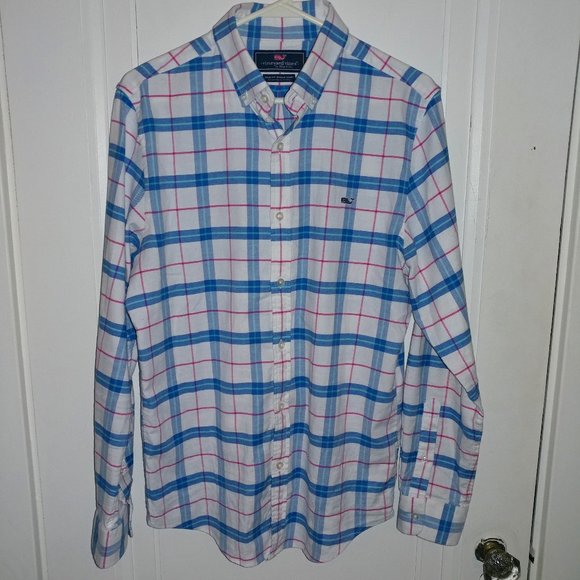 Vineyard Vines: Slim Fit Whale Shirt / Plaid Button Down Shirt - Mens Size Small - Picture 1 of 6